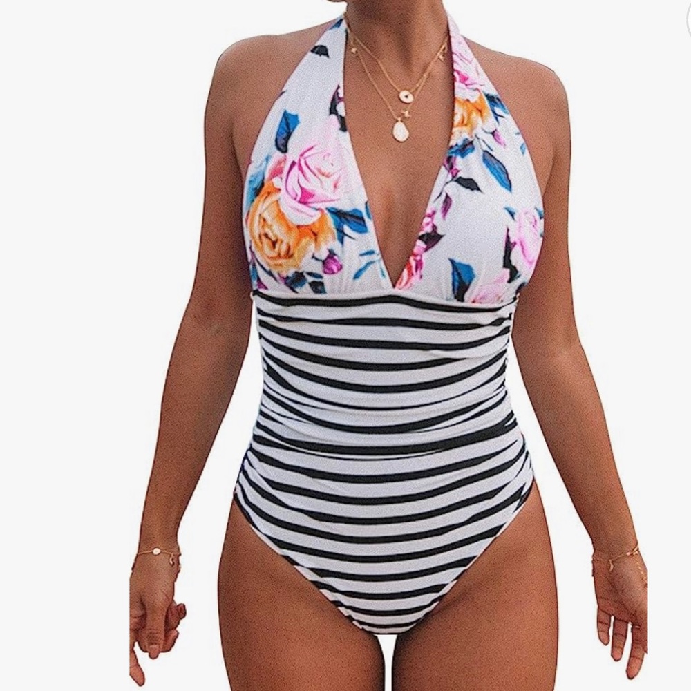 Cupshe pattern mix halter swimsuit